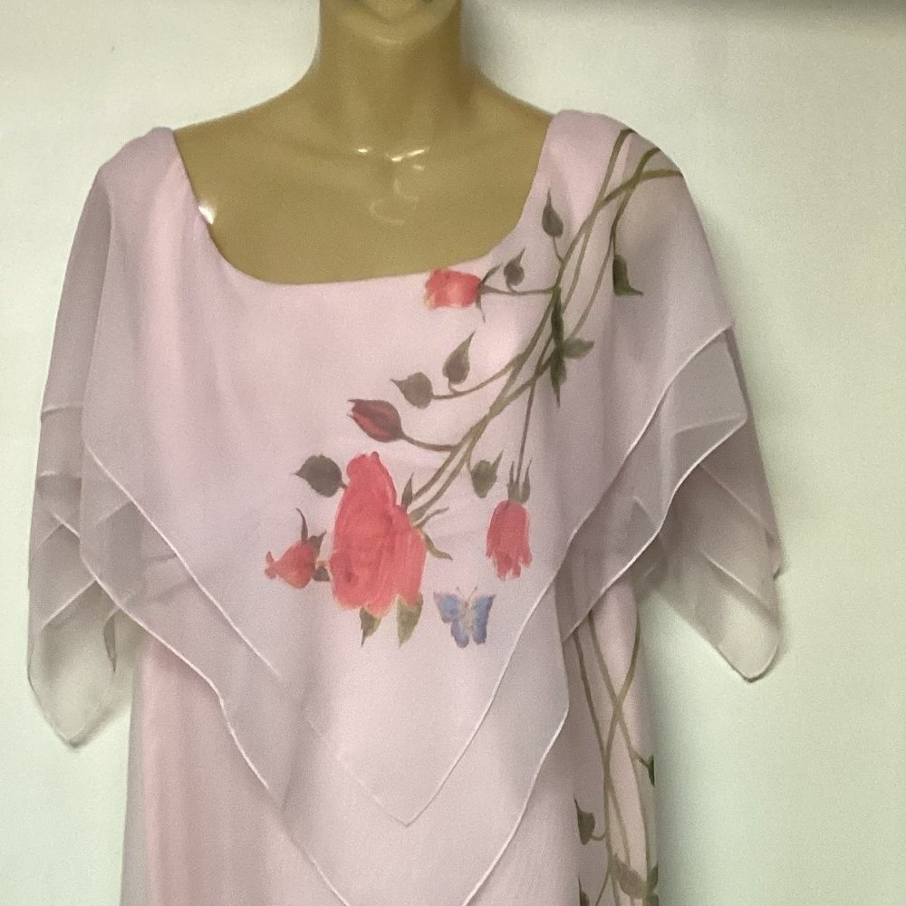 Pink chiffon long evening dress